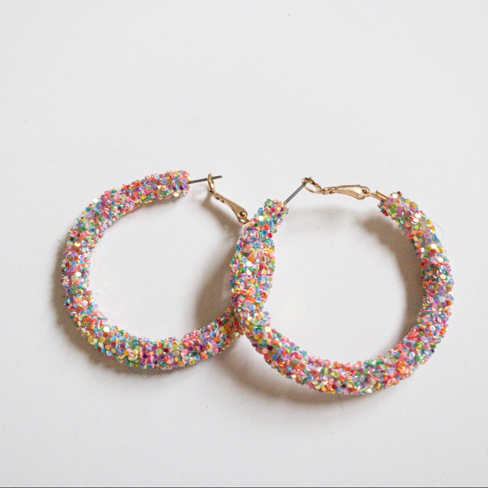 fab’rik Women’s Colorful Glitter Hoop Earrings